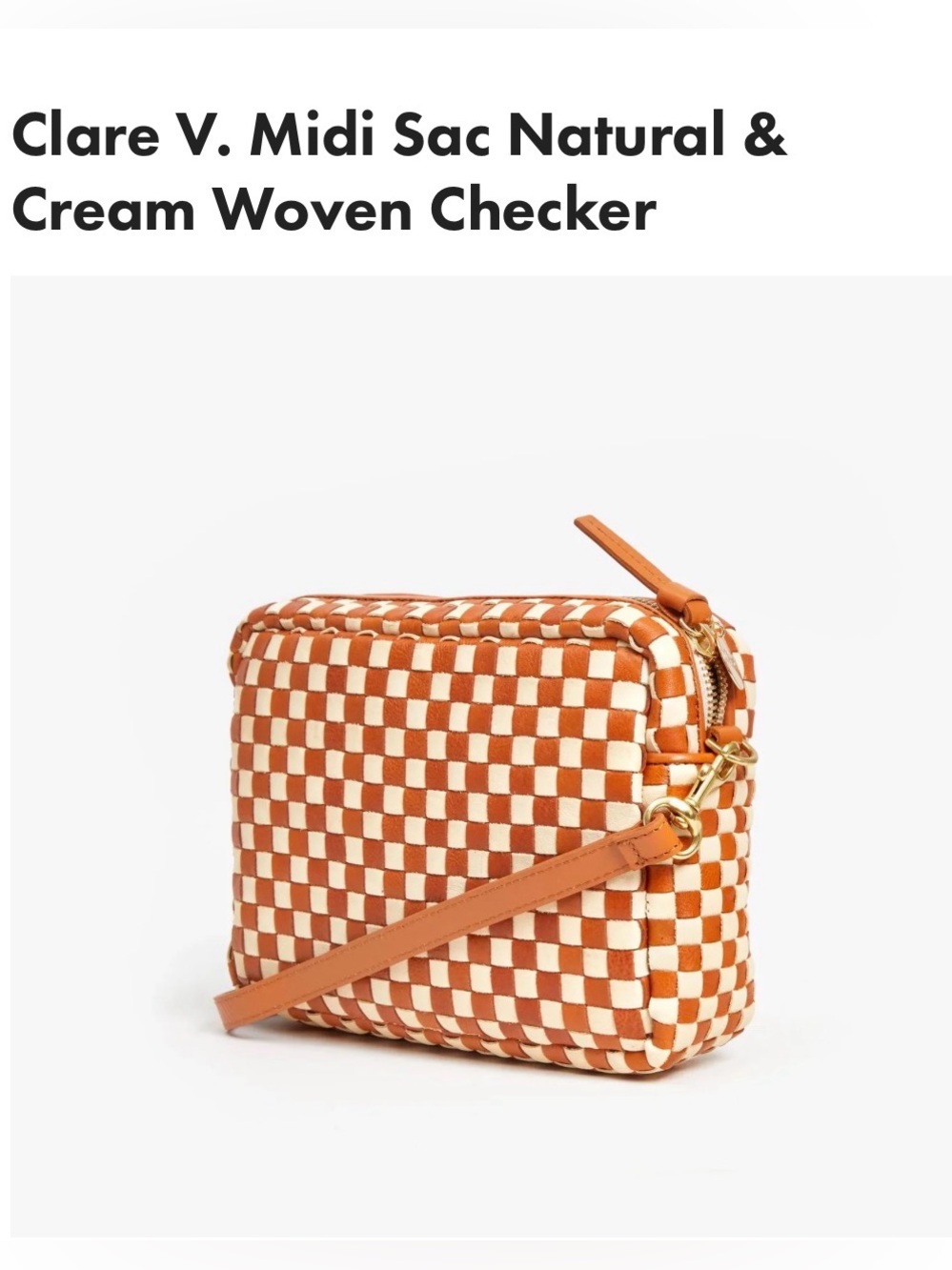 Clare V. Midi Sac Crossbody in Natural & Cream Woven Checker - Picture 11 of 12